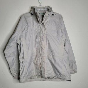 Magellans Womens Jacket Travel Gear Size L Khaki Hooded Zip Pockets and Vent